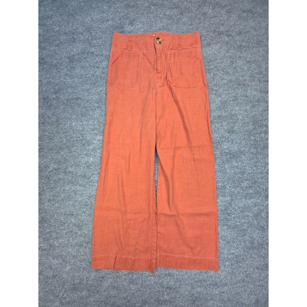 Maeve Anthropologie The Colette Wide Leg Pants Women's 26 Orange Linen Blend